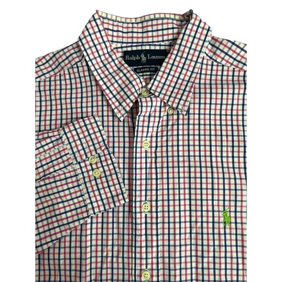 RALPH LAUREN Mens Button Down Shirt Pink Blue White Checkered Sz‎ 17  32/33 - Picture 1 of 9